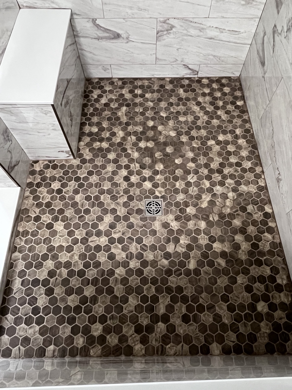 Hexagon mosaic shower floor